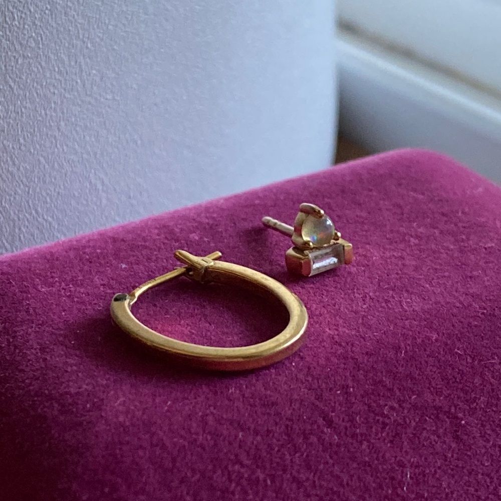 💛 Vintage 925 Vermeil Opal CZ Stud & 22k Monet Hoop